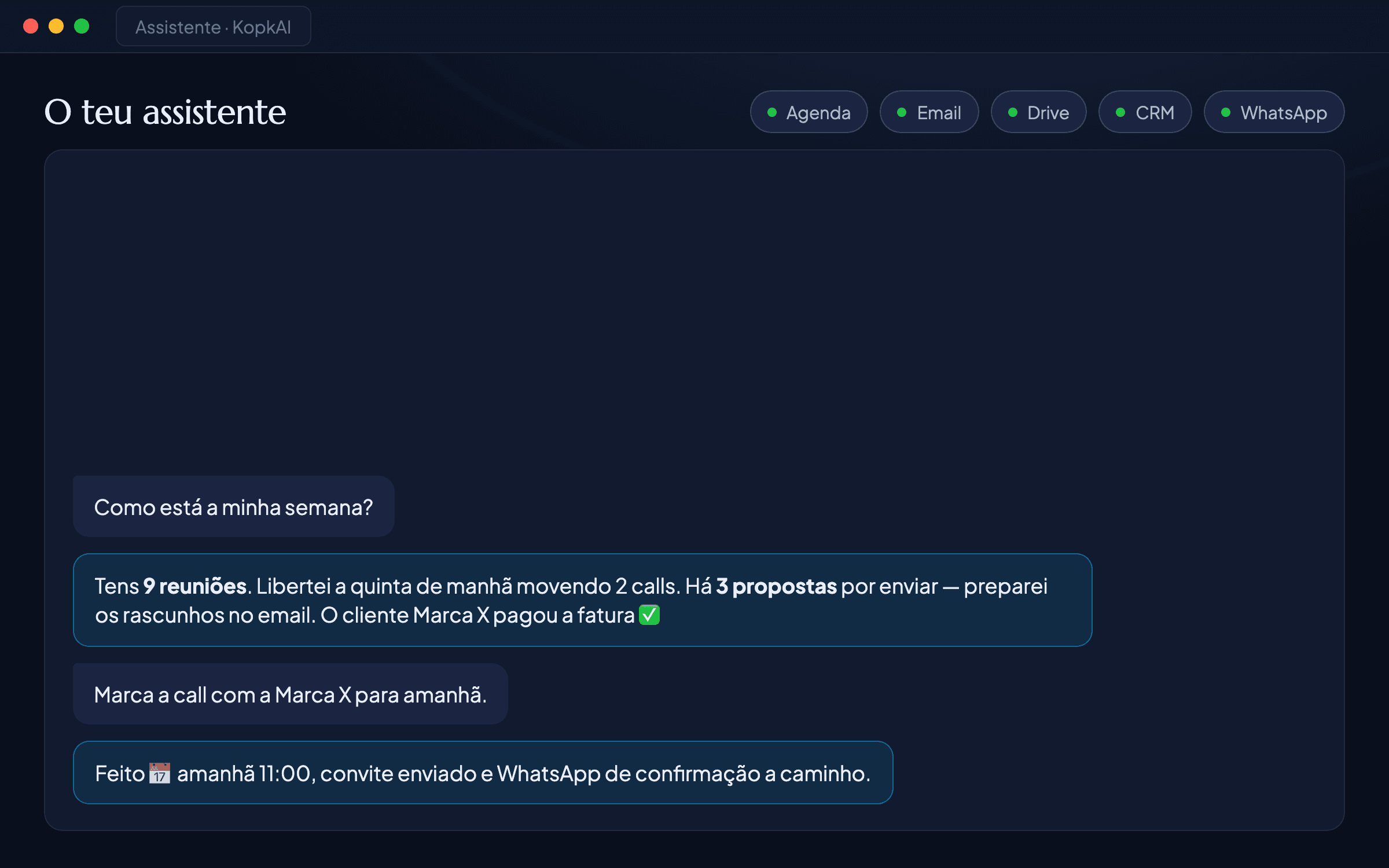 Print do sistema: Assistente pessoal virtual