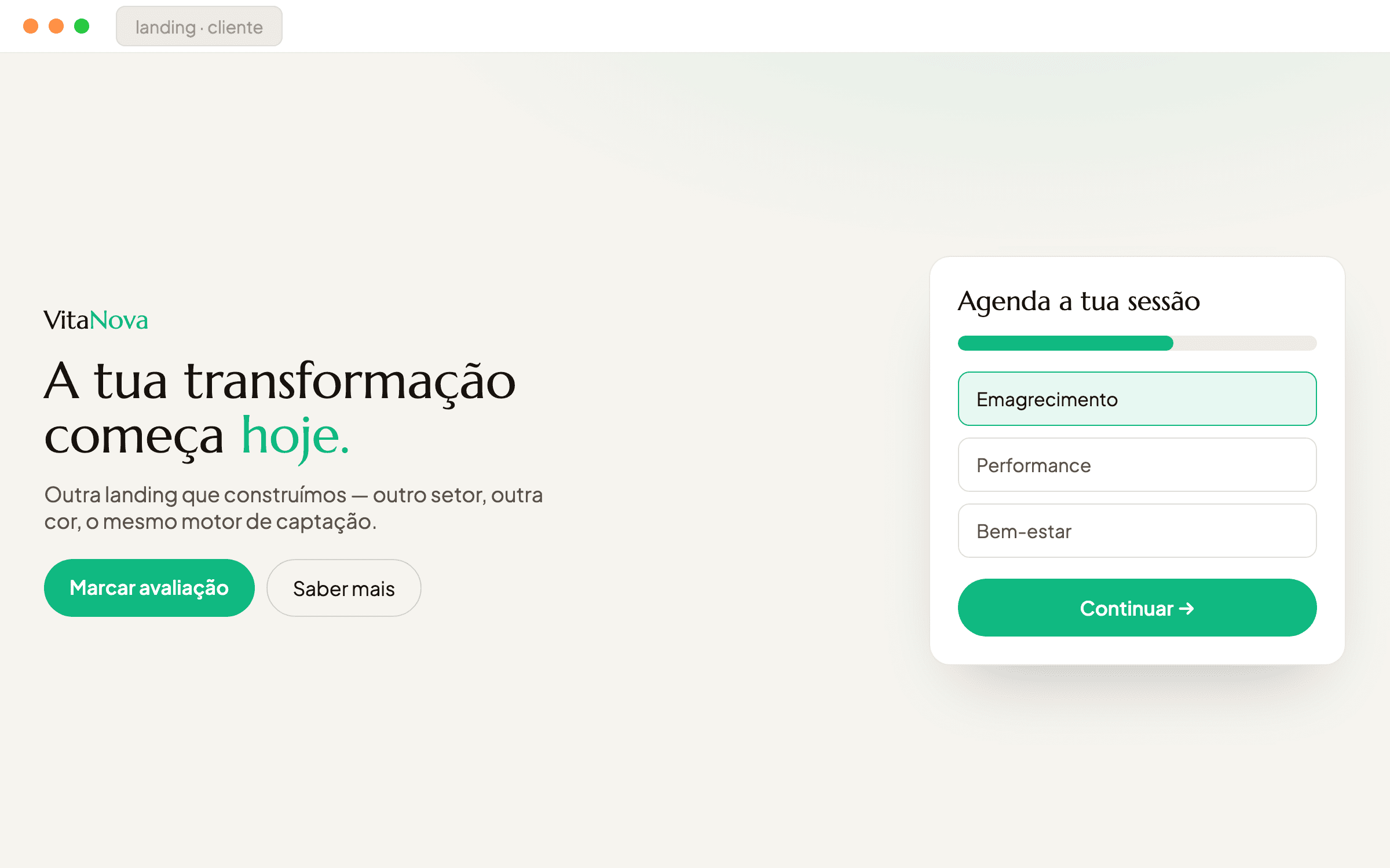 Print do sistema: Landing pages interativas